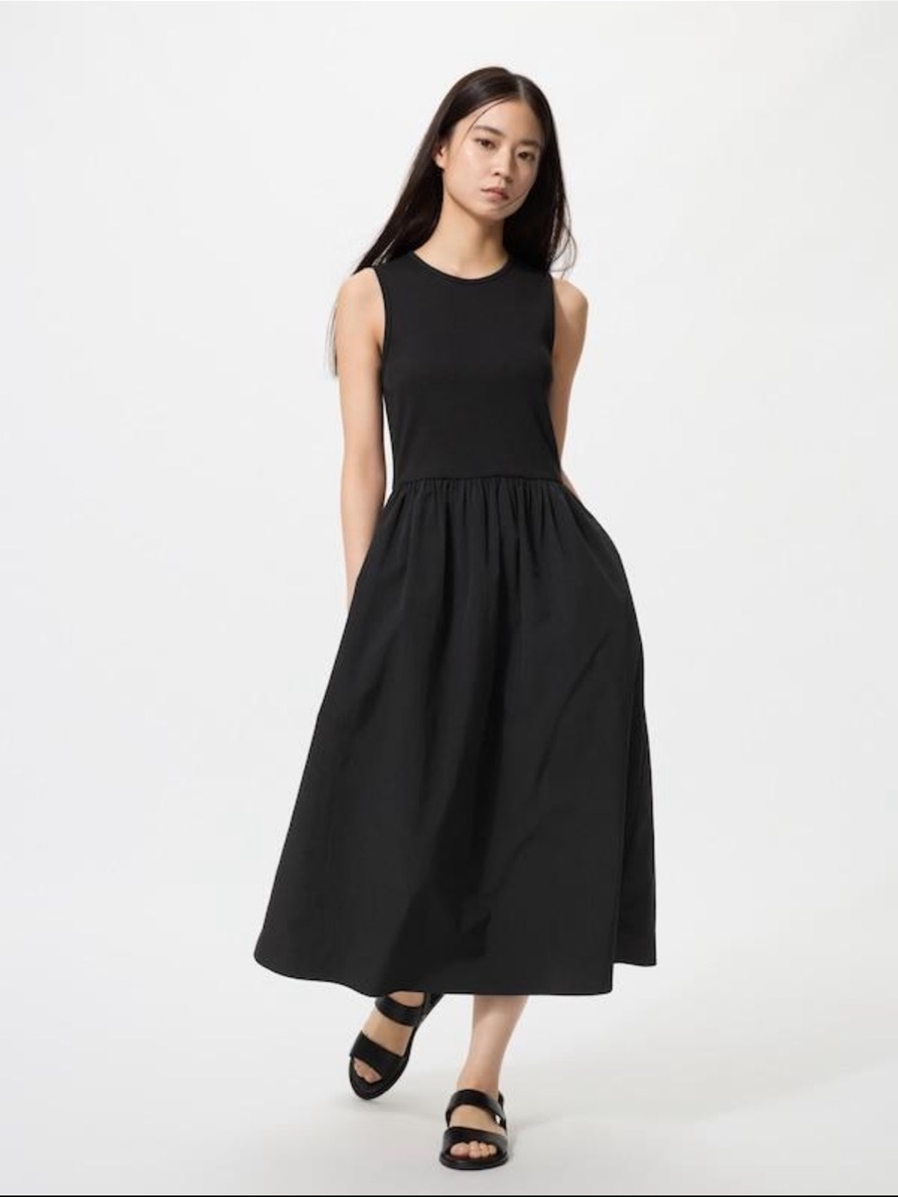 Uniqlo Black Sleeveless Midi Dress Sz M